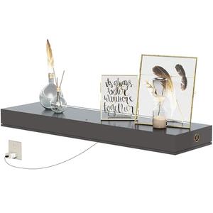 36'' White Floating Shelves, 10'' Deep, 3'' Thick, High Gloss Wall Mounted Shelves with Lights, Ideal for Living Room Display, Bedroom Nightstand, Office Storage, Kitchen Decor, or Under TV
