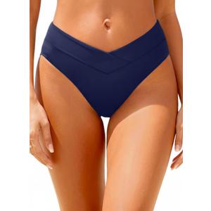Daci Women V Cut Bikini Bottoms - Mid Waist Cheeky Swim Bottoms High Cut Bathing Suit Bottoms (Blue, M)