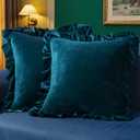 MIULEE Velvet Ruffle Throw Pillow Covers Soft Luxurious Teal Pack of 2 18x18 Inch Square Cushions Vintage Gothic Decorative Ruffled Pillow Shams for Sofa Couch Bedroom Chair