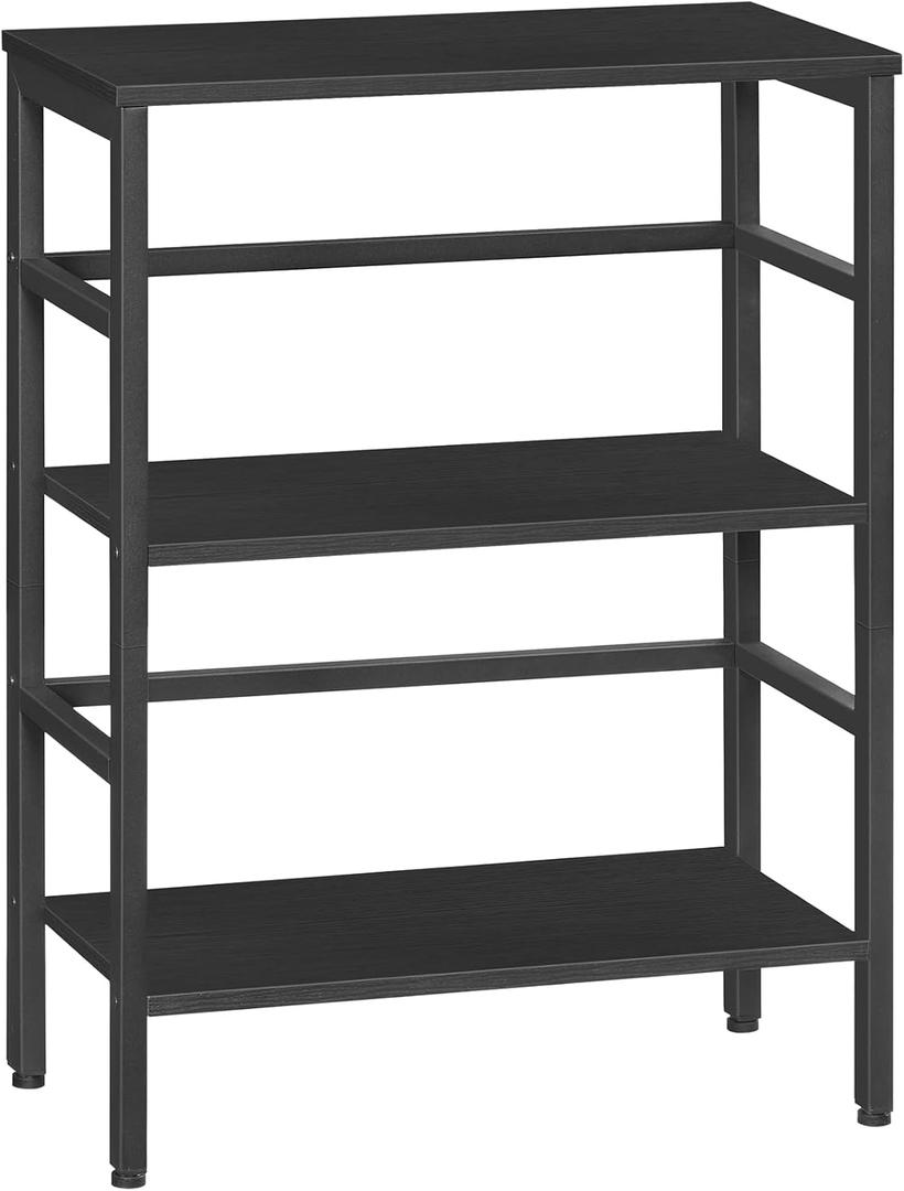 HOOBRO 3 Tier Bookshelf, Industrial Bookcase, Record Storage Rack with Side Fence, Wood Storage Shelf with Metal Frame, Rustic Open Display Shelf for Living Room, Bedroom, Black BB86CJ01G1