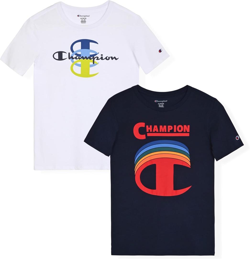 Champion Boys Tee Shirts 2 Pack Short Sleeve T-Shirts for Boys in Sizes 4-18 (Large)