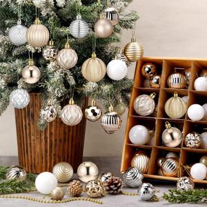 72 Pcs Christmas Ball Ornaments Bulk Champagne Gold Silver White Tree Ornaments 1.57/1.97/2.36 Inch Shatterproof Matte Glitter Xmas Baubles Assorted Elegant Christmas Decor for Xmas Tree Home
