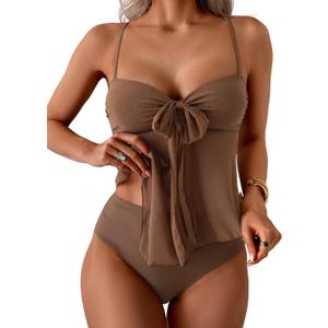 B2prity Tankini Swimsuits for Women, Tummy Control Flowy Mesh Tops, High Waisted Bottoms, Coquette 2 Piece Bathing Suits, Size Small