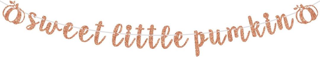 2 x Sweet Little Pumpkin Banner, Fall Theme Little Pumpkin Bunting Sign for Baby Shower Kids' Birthday Thanksgiving Party Decorations Supplies, Rose Gold Glitter