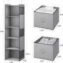 YOUDENOVA Hanging Closet Organizer, 5 Tier Hanging Closet Shelves with 6 Side Pockets and 2 Drawers, Light Grey