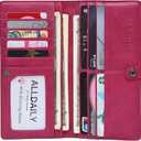 Alldaily Ultra Slim Thin Women Wallet RFID Blocking Credit Card Holder Bifold Long Ladies Billfold (Fuchsia Purple)