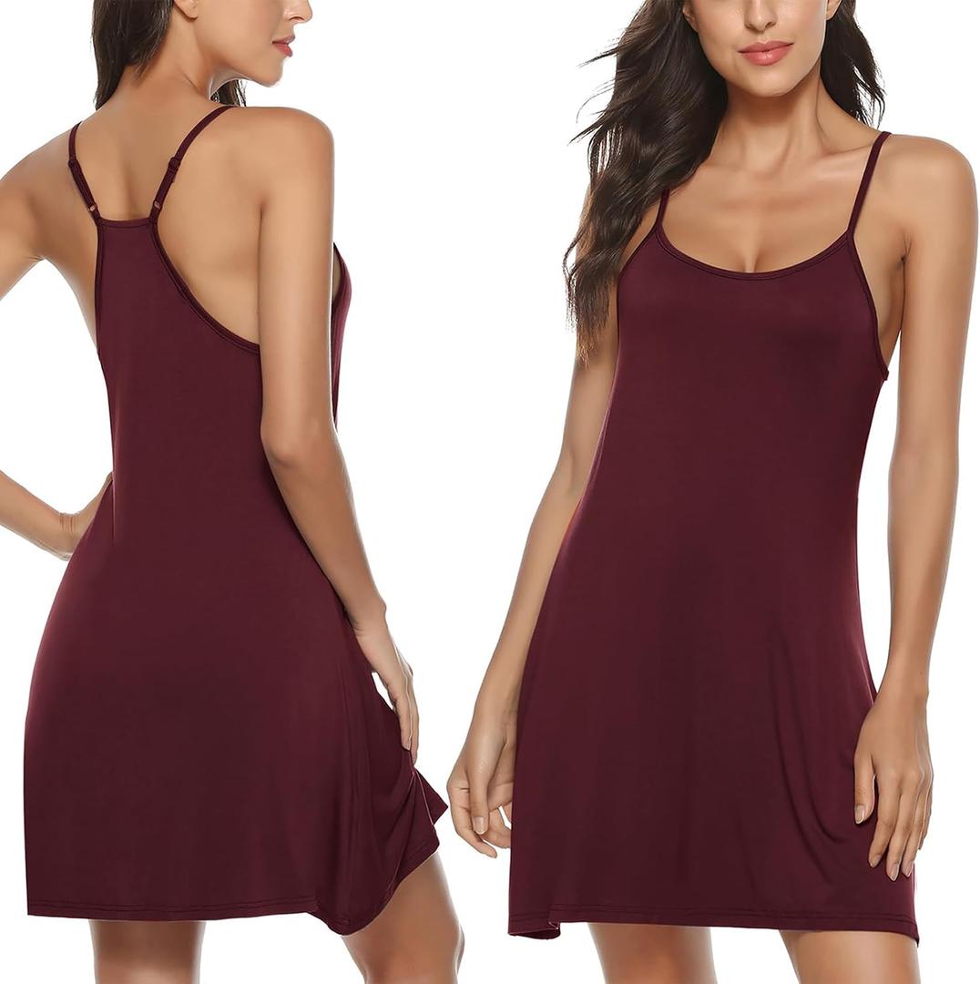 Women Cotton Short Nightgowns Short Sleeveless Nightshirt Racerback Sexy Sleep Dress Soft Slip Dress (Small, Wine Red)