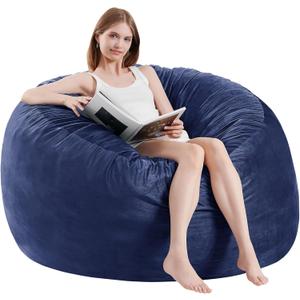 Bean Bag Chairs for Adults - Memory Foam Furniture BeanBag Chair - Kids/Teens Sofa with Soft Micro Fiber Cover - Round Fluffy Couch for Living Room Bedroom College Dorm - 4 ft, Navy (Large)