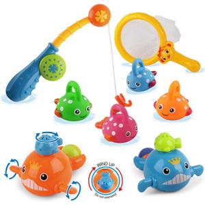 Dwi Dowellin Bath Toys Fishing Games Swimming Whales Bath Time Bathtub Toy for Toddlers Baby Kids Infant Fish Set Age 18months and up