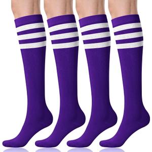 FITRELL Women's Knee High Socks Outdoor Sport Athletic Socks Casual Stripe Tube Socks 1-4 Pack (Purple), Size: One Size