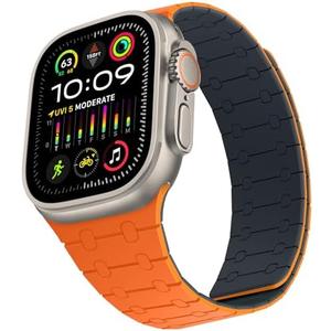 ZZDZZ Compatible with Apple Watch Band 49mm 46mm 45mm 44mm 42mm 41mm 40mm 38mm, Silicone Magnetic Adjustable Loop Strap for iWatch Ultra 2 Series 10 9 8 7 SE 6 5 4 (49/46/45/44/42, Orange Midnight)