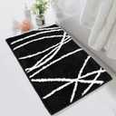 Tititex Luxury Black White Line Bathroom Rug, 24x36 inch Classic Extra Soft and Absorbent Microfiber Bath Rugs, Non-Slip Plush Shaggy Bath Carpet, Bath Mats for Bathroom Floor, Tub and Shower
