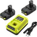 Energup 2Pack 18Volt P102 Replace for Ryobi 18V Batteries and Charger Combo 3.5A, for 18 Volt ONE Plus P103 P104 P105 P107 P109 P190 P191 P122 for Ryobi 18v Lithium Battery
