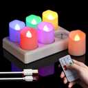 6pcs Rechargeable LED Tea Lights Color Changing with Charging Base, Flameless Votive Candles RGB Flickering with Remote and Timer, Electric Fake Candles, USB Cable Included