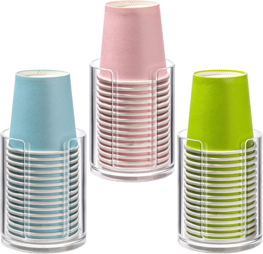 3 Pack Bathroom Cup Dispenser 3 oz Countertop Storage Mouthwash Cups Holder, Plastic Small Disposable Paper Cup Holders for Bathroom Sink Counter