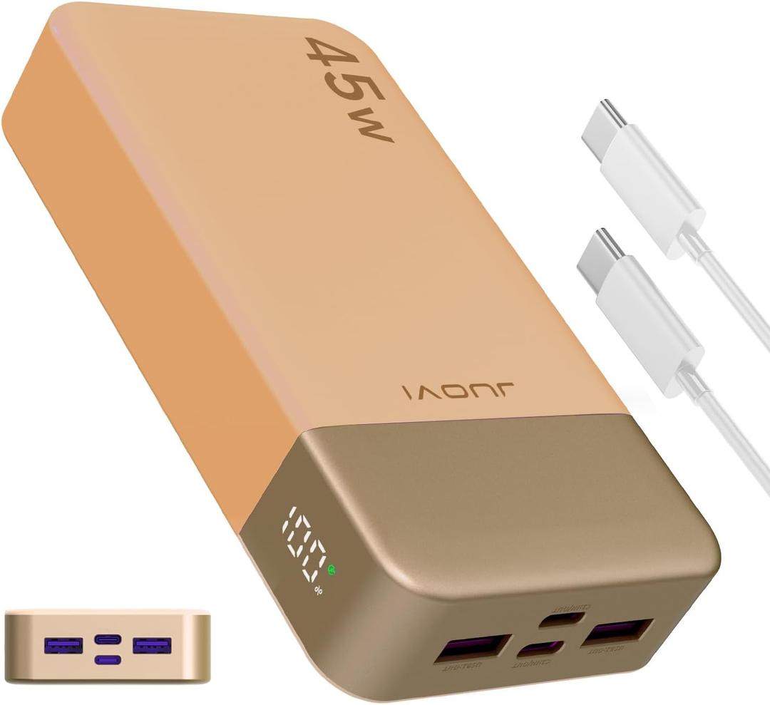 JUOVI Power Bank Fast Charging, 20000mAh 45W Portable Charger, Samsung Super Fast Charging Portable Phone Charger, USB C Power Bank for MacBook, iPhone 15 14 13 Pro Samsung S24 S23 (Orange)