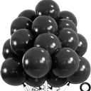 50pcs Black Balloons, 12inch Helium Quality Black Latex Balloons for Birthday Wedding Graduation Halloween Party Decorations (With Ribbon & Glue)