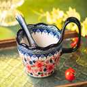 OZY Handpainted Soup Bowl with Handle,Ceramic Cereal Bowl Great for Soup, Ice cream, Fruits,Snack,Microwave &Dishwasher Safe (Snow Ink Plum Pink)
