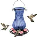 Nature's Way Hanging Glass Hummingbird Feeder for Outdoor Decor, 32 Ounce Capacity Nectar Feeder, 6 Easy to Clean Flexible Pink Ports, Blue