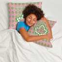 Sorority Gifts Throw Pillow Covers 18x18 Inch Pink Green Plaid Leaves Decorative Pillow Cases for Women Girls Couch Bed Office Bedroom Decor Square Velvet Throw Pillow Cover (1908)