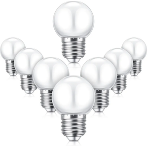 LED Night Light Bulb 1 Watt Low Wattage LED Bulbs 7.5 Watt Equivalent 4511220 Lighting S11 White Lightbulb Small Globe with E26 Medium Base G45 2700k Not Dimmable for Outdoor Christmas, 8 Pieces