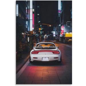 KTIMIPE White Modified Jdm Car Rx7 Night Poster Canvas Wall Art Decor for Bedroom Living Room Office Bathroom Home Pictures Print Wall Decor 12x18inch(30x45cm)