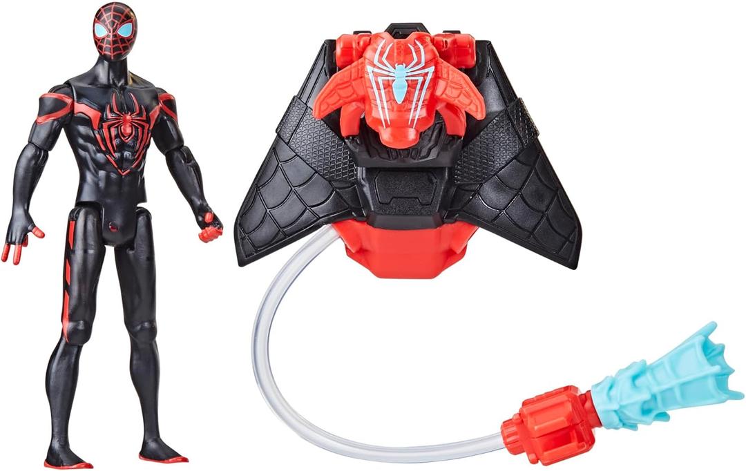 Marvel Spider-Man Aqua Web Warriors 4-Inch Miles Morales Action Figure with Refillable Water Gear Accessory, Action Figures for Boys and Girls 4 and Up