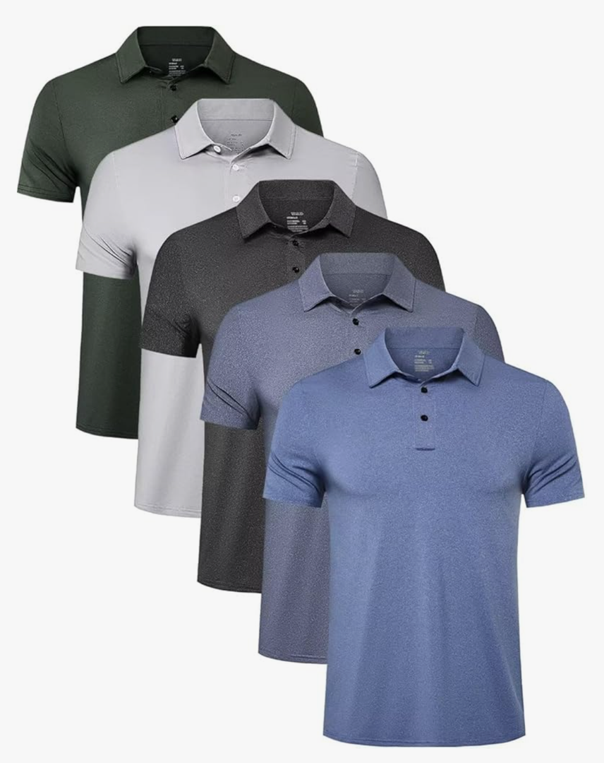 TELALEO 5 Pack Mens Polo Shirts Quick Dry Short Sleeve Golf T Shirt Performance Moisture Wicking Casual Workout XXL