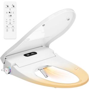 Rainsworth Smart Bidet Seat with Dual User Memory, Instant Heat & Auto-Dry Cycle - Adjustable Heated Seat, Warm Water, Stainless Nozzles, Remote & Knob Control for Elongated Toilets