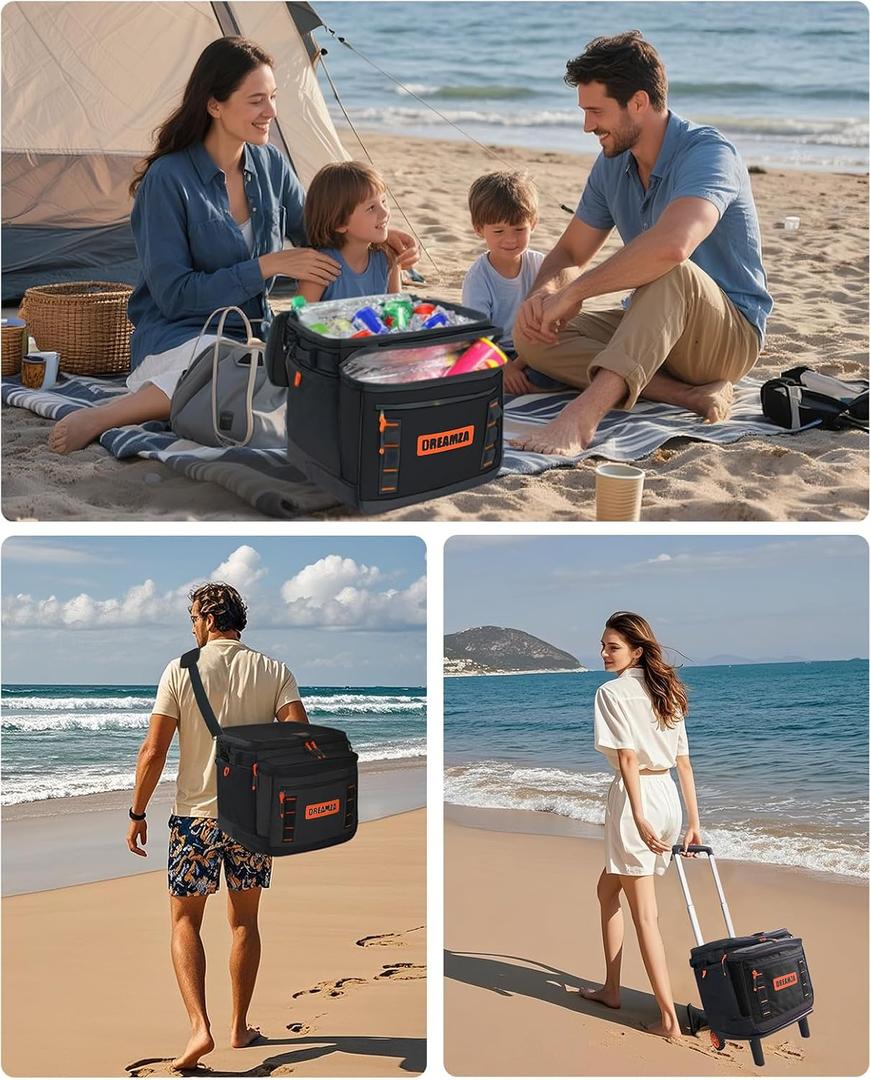 Soft Cooler with Wheels, 60-Can Wheeled Cooler with Handle, Leak Proof Rolling Cooler Insulated Bag with All-Terrain Cart, Collapsible Rolling Ice Chest for Beach Picnic Camping Grocery