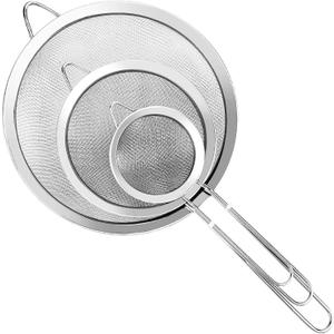 3Pcs Super Wire Extra Fine Mesh Strainer with Handle, Small Medium Large Size Sifter Metal Strainer Set, Stainless Steel Sieve Fine Mesh Strainers for Kitchen Rice Juice Quinoa Food Flour Baking YLYL