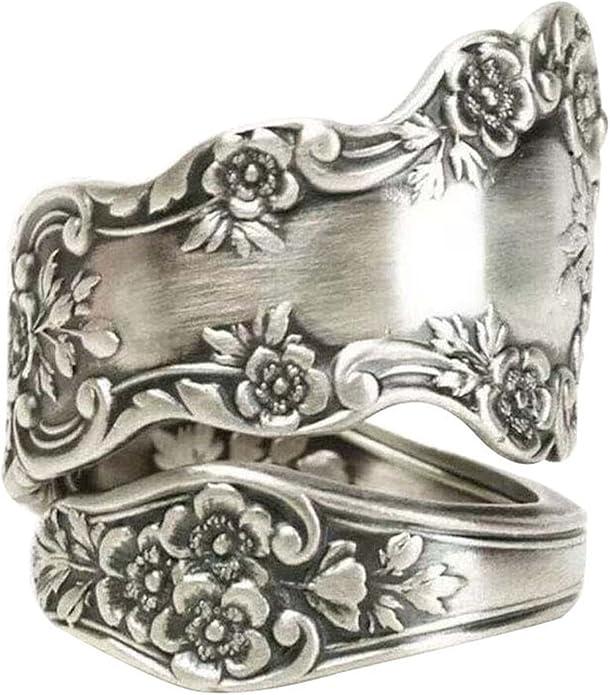 925 Sterling Silver Oxidized Spoon Ring Adjustable Ring Jewelry Gifts for Women 10