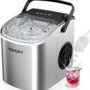 EUHOMY Countertop Ice Maker Machine with Handle, 26lbs Per Day, 9 Ice Cubes Ready in 6 Mins, Auto-Cleaning Portable Ice Maker with Basket and Scoop, for Home/Kitchen/Camping/RV (Silver) (11.57"D x 11.42"W x 8.74"H, Light Grey)