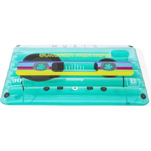 H2O GO Retro Beats Pool Float - 68.5" x 46", Teal Music Cassette Tape Design, Lightweight Inflatable Lounge w/Built-in Storage Area, Fun Water Play