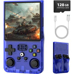 R36MAX Retro Handheld Game Console, 4.0 Inch IPS Screen Retro Gaming Console,Linux System, 4000mAh Battery Portable Pocket Mini Arcade, Built-in 128G,Lndigo Blue