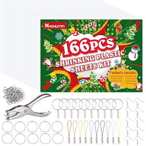 NACHLYNN Shrinky Plastic Sheets Kit 171Pcs Christmas Heat Shrink Sheets Shrinky Art Dink Keychain Kit for Kids Crafts Making Party Favors Supplies (Christmas)