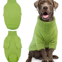 Kuoser Dog Sweater, Warm Winter Fall Turtleneck Knit for Large Dogs, Half Sleeves Dog Christmas Sweater for Girls Boys, Thick Thermal Pet Sweaters Cold Weather Pullover Clothes, Green XL