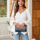 Angashion Women Tops Long Sleeve V Neck Peplum Blouse Dressy Casual Flowy Ruffle Babydoll Shirts (White)