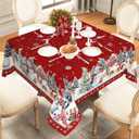 Red Square Christmas Tablecloth 70x70 Inch, Waterproof Winter Xmas Holiday Christmas Table Cloth Square Table Cover
