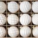 DN DECONATION Christmas Ball Ornaments Set of 12  3.14 White & Gold Vintage Glass Ornaments with 3D Surface, Elegant Glass Christmas Decorations for Tree, Holiday Winter Dcor & Parties