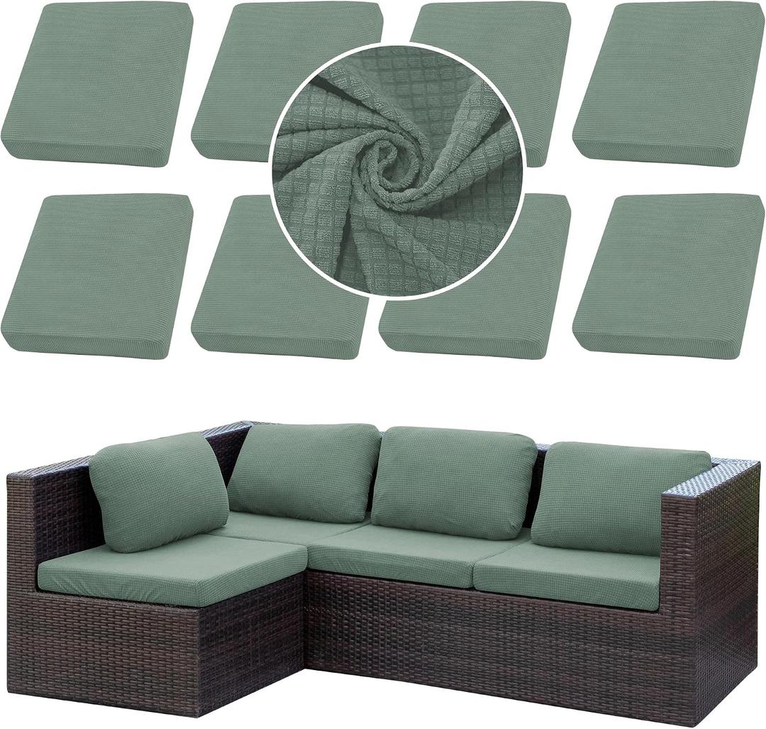 SUKAIKEQA Outdoor Cushion Covers Set, 8PCS Patio Furniture Couch Seat Slipcovers, Replacement for Sofa Sectional Chair(Cover，Only)