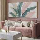 Tropical Green and Pink Leaf Wall Art 24x48 Inch, Large Framed Canvas Prints with Wooden Frame, Botanical Home Decoration for Bedroom Living Room or Office