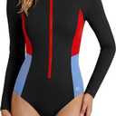 Period Swimwear One Piece Zip Long Sleeve Menstrual Swimsuit Leakproof Rash Guard Bathing Suit for Teen Girls Women (Black, M)
