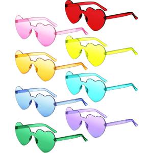 Frienda 8 Pairs Heart Shaped Sunglasses for Women Rimless Heart Glasses Candy Color Sunglasses for Party Favor