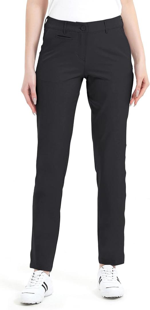 Lesmart Womens Pants Golf Stretch Lightweight Breathable Quick Dry Work Ladies Golf Pants with Pockets (16, Black)
