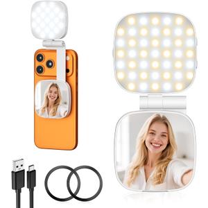 Diyife Magnetic Selfie Light for Phone, [Compatible with MagSafe] CRI95, 6 Modes, 45 LED, 360 Rotatable Phone Light with Foldable Mirror, Portable Selfie Ring Light for Zoom Makeup Video Conference