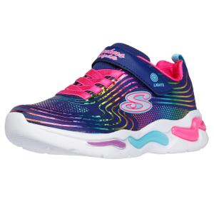 Skechers Kids Wavy Beams Sneaker, Navy/Multi, 1 US Unisex Little Kid