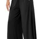 ODODOS Women's Wide Leg Palazzo Lounge Cropped Pants with Pockets Light Weight Comfy Casual Pajama Capri Pants-20 inseam, Black, Small