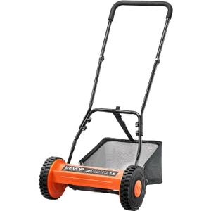 VEVOR Push Reel Lawn Mower 14 inch, 5 Blades Manual Push Mower No Motor, 0.6-1.75 in Adjustable Cutting Height, Walk-Behind Lawn Mowers with Grass Catcher Bag for Green Lawns, Driveways, Courtyards, Orange/Black 