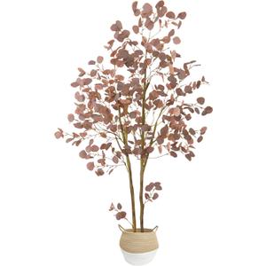 Warmplants Artificial Eucalyptus Tree, 6ft Fake Eucalyptus Plant with Basket, Red Silver Dollars Silk Leaves Faux Tree for Home Office Perfect Housewares Gift Decoration